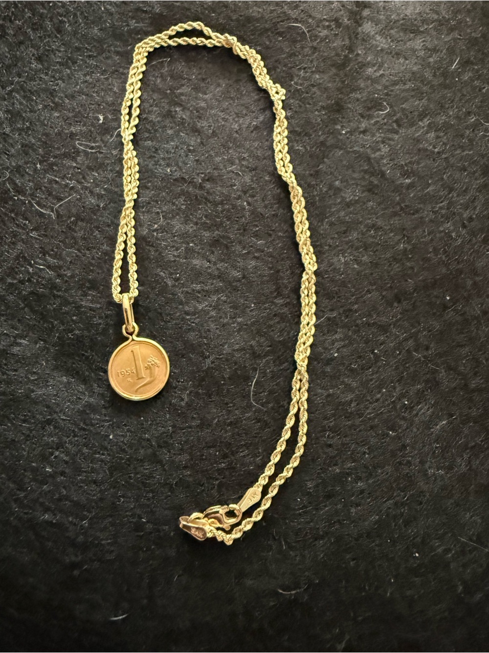 18kt Gold Lira Coin Pendant and Rope Chain Necklace